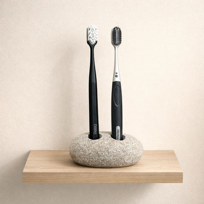 Double Pebble Toothbrush Holder – natural stone bathroom accessory – alternate angle