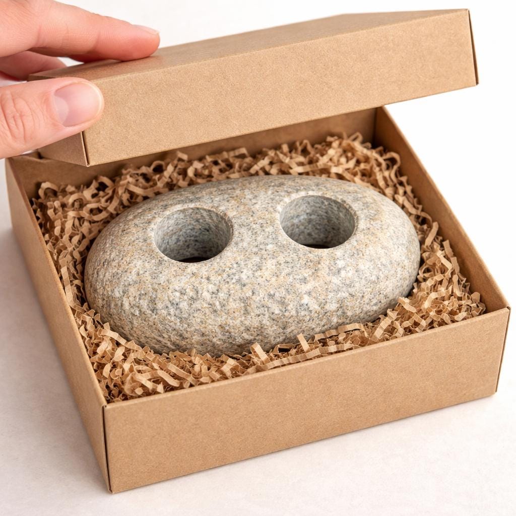 Double Pebble Toothbrush Holder – natural stone bathroom accessory – product detail