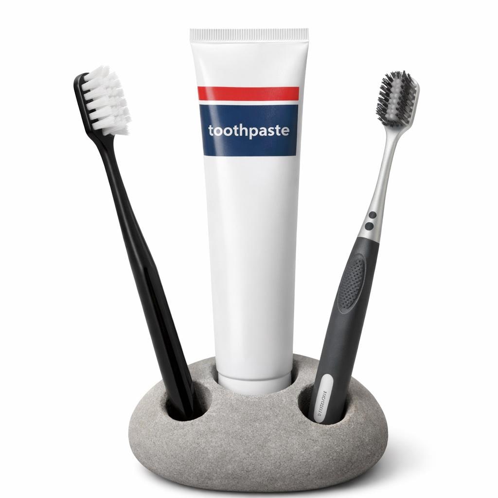 Natural Stone 2-Toothbrush & Toothpaste Holder – natural stone bathroom accessory – alternate product view