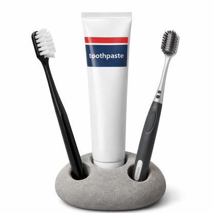 Natural Stone 2-Toothbrush & Toothpaste Holder – natural stone bathroom accessory – alternate product view