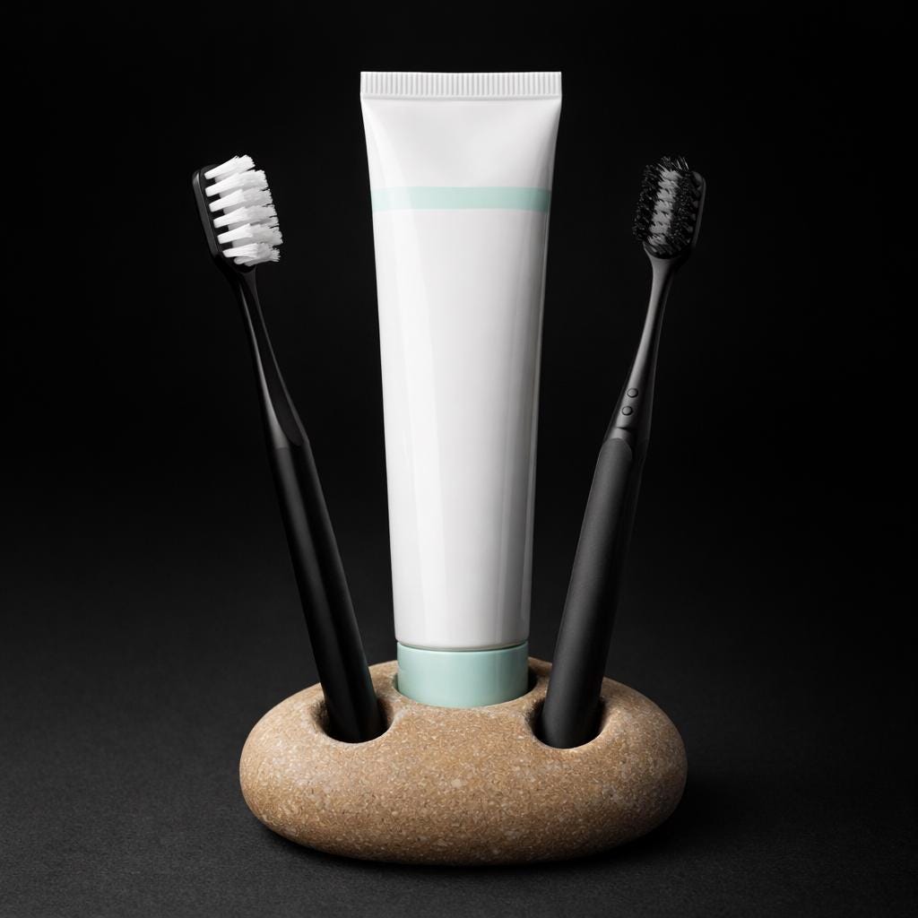 Natural Stone 2-Toothbrush & Toothpaste Holder – natural stone bathroom accessory – product detail