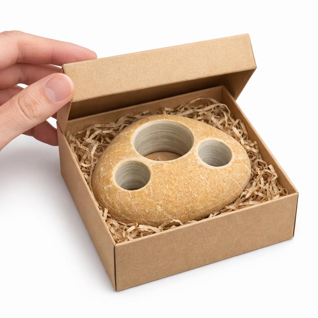 Natural Stone 2-Toothbrush & Toothpaste Holder – natural stone bathroom accessory – alternate angle