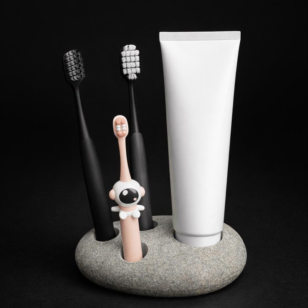 Natural Stone 3-Toothbrush & Toothpaste Holder – natural stone bathroom accessory – product detail