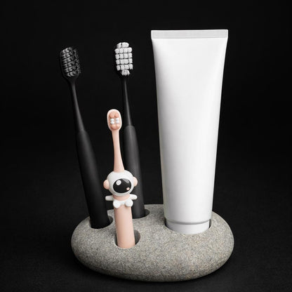 Natural Stone 3-Toothbrush & Toothpaste Holder – natural stone bathroom accessory – product detail