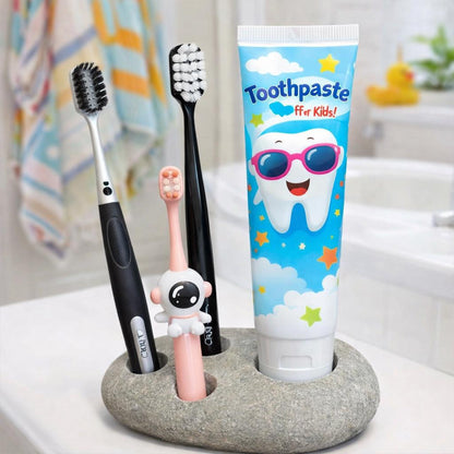Natural Stone 3-Toothbrush & Toothpaste Holder – natural stone bathroom accessory – product detail