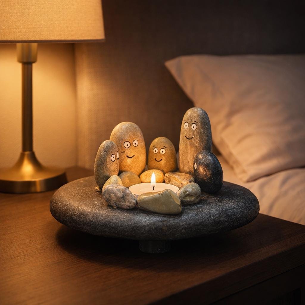 Hand Painted Pebble Candle Holder – natural stone mindful home accent – alternate view
