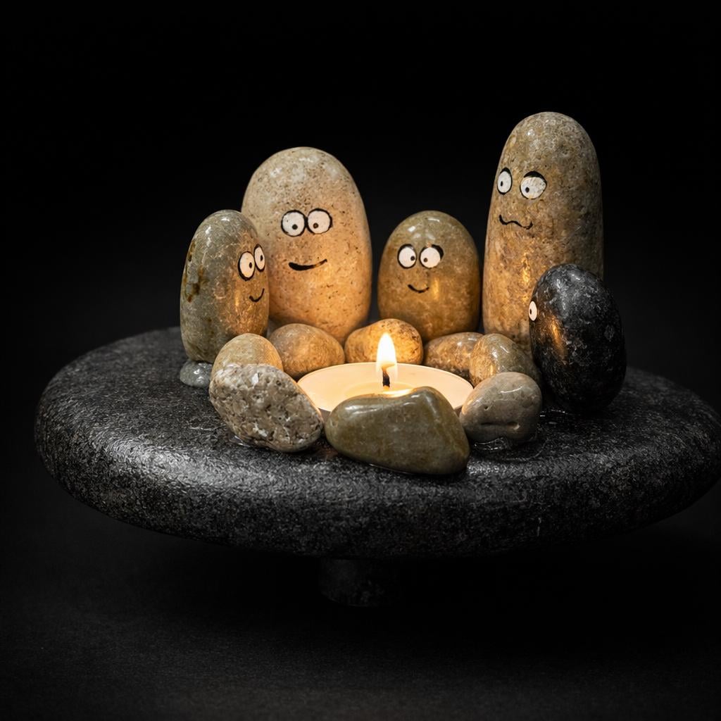 Hand Painted Pebble Candle Holder – natural stone mindful home accent – product detail