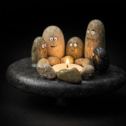 Hand Painted Pebble Candle Holder – natural stone mindful home accent – product detail