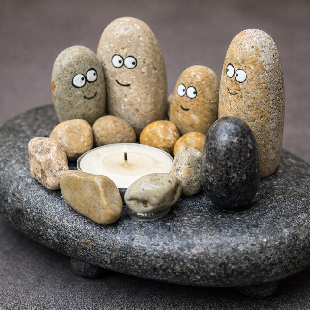 Hand Painted Pebble Candle Holder – natural stone mindful home accent – alternate view