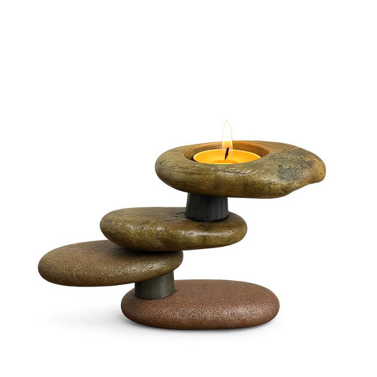 Handmade River Stone Candle Holder – natural stone mindful home accent – primary product view