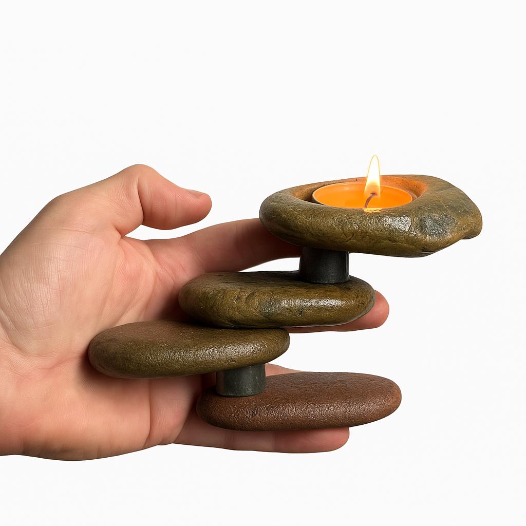 Handmade River Stone Candle Holder – natural stone mindful home accent – product detail