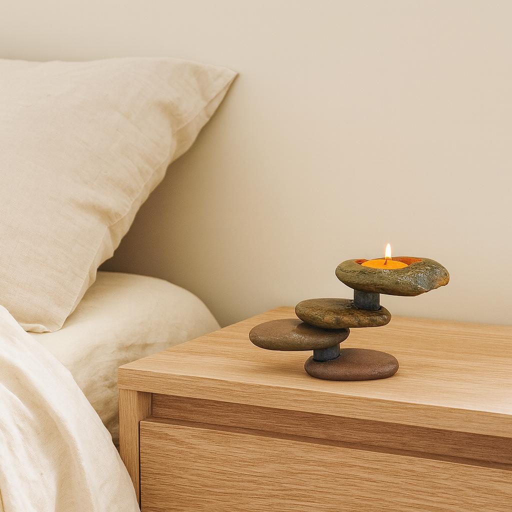 Handmade River Stone Candle Holder – natural stone mindful home accent – alternate view