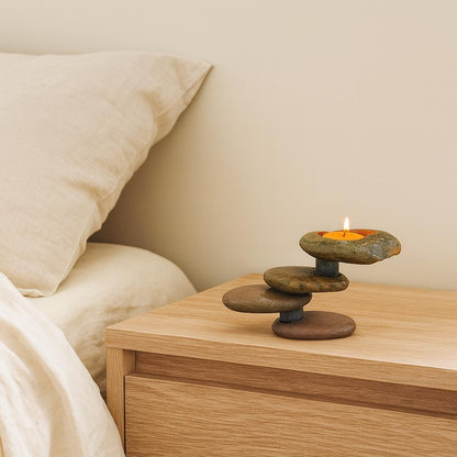 Handmade River Stone Candle Holder – natural stone mindful home accent – alternate view