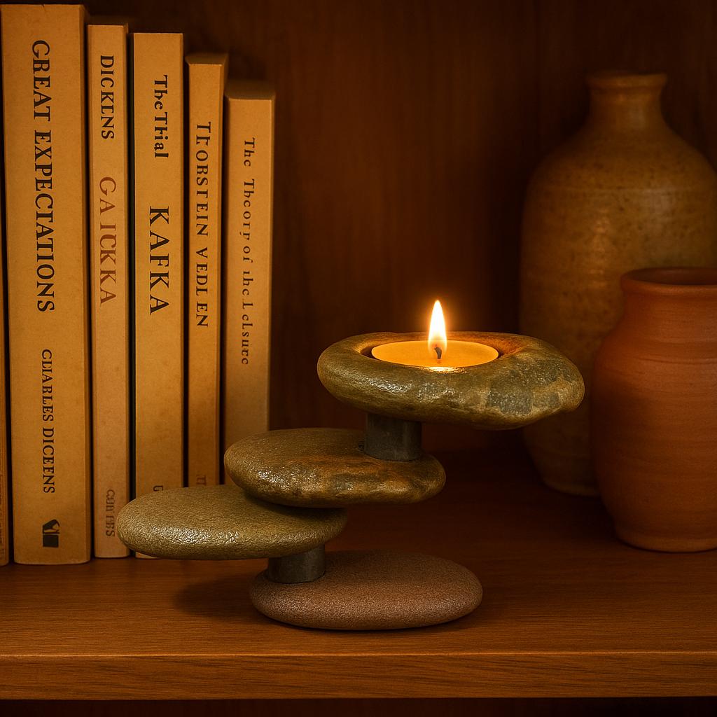 Handmade River Stone Candle Holder – natural stone mindful home accent – product detail