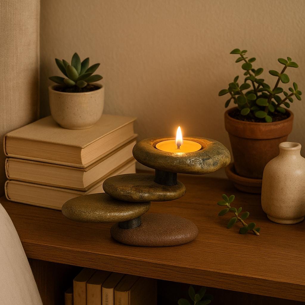 Handmade River Stone Candle Holder – natural stone mindful home accent – product detail