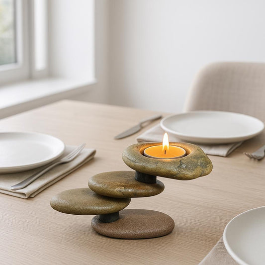 Handmade River Stone Candle Holder – natural stone mindful home accent – alternate product view
