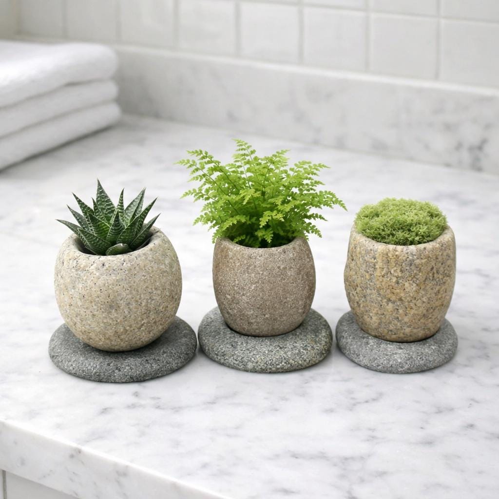 Succulent Planter — Natural River Stone Desk Pot With Base – natural stone planter or floral display – alternate angle