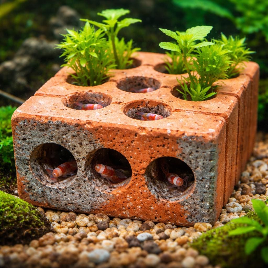 Aquarium Planter Brick With Shrimp Cave – natural stone aquarium accessory – product detail