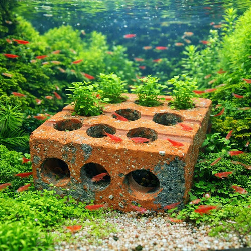 Aquarium Planter Brick With Shrimp Cave – natural stone aquarium accessory – primary product view