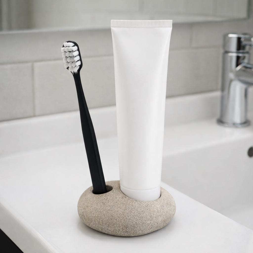 Pebble Toothbrush Holder – natural stone bathroom accessory – alternate view