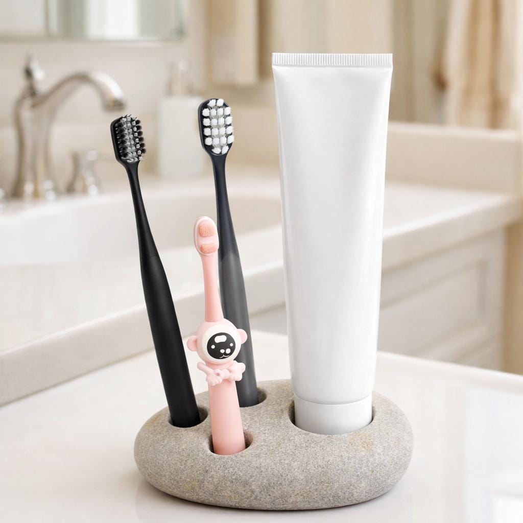 Pebble Toothbrush Holder – natural stone bathroom accessory – alternate view