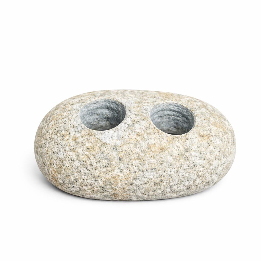 Double Pebble Toothbrush Holder – natural stone bathroom accessory – alternate view