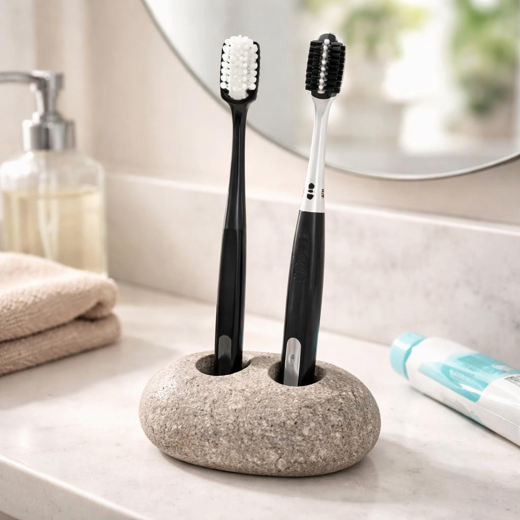 Double Pebble Toothbrush Holder – natural stone bathroom accessory – primary product view