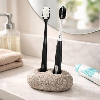 Double Pebble Toothbrush Holder – natural stone bathroom accessory – primary product view