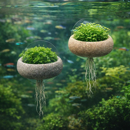 Aquarium Stone Plant Anchor With Suction Cup – natural stone aquarium accessory – alternate angle