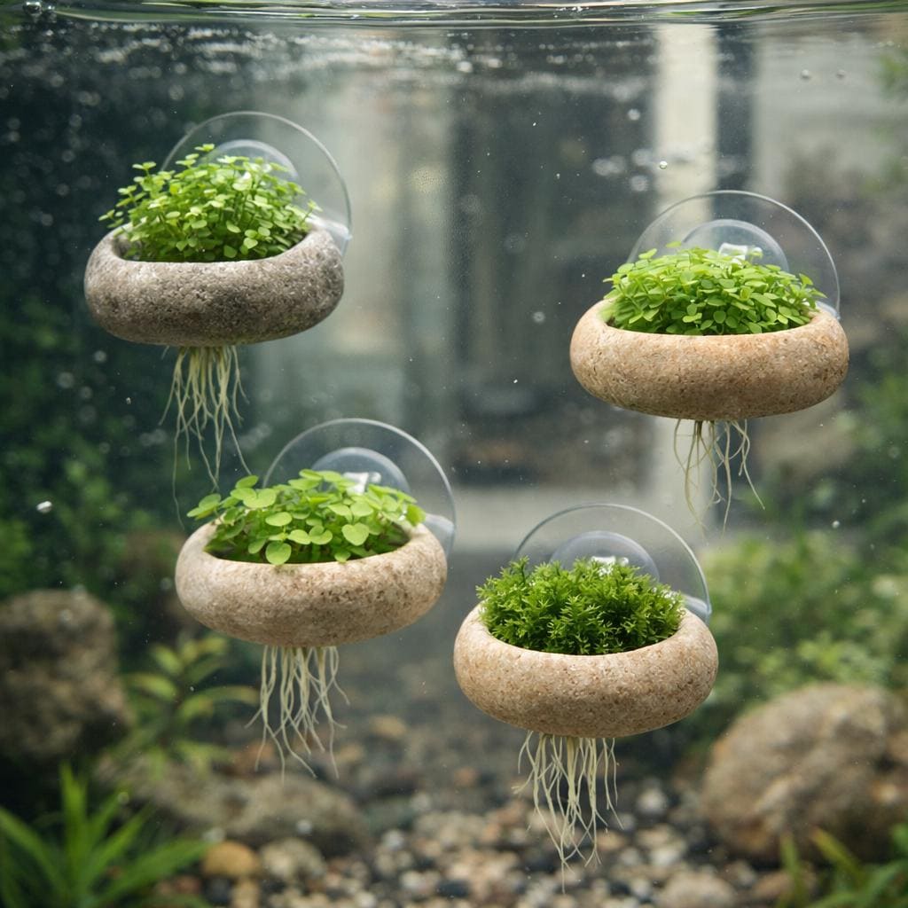 Aquarium Stone Plant Anchor With Suction Cup – natural stone aquarium accessory – alternate view