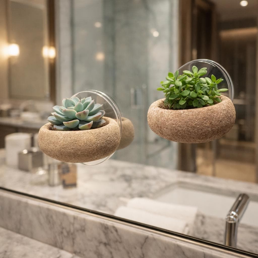 Mini Stone Succulent Planter With Suction Cup – natural stone planter or floral display – detail view