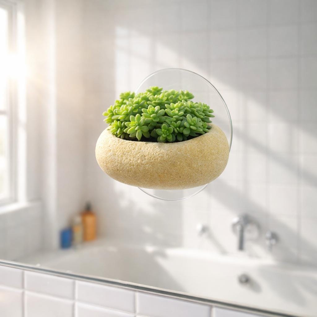Mini Stone Succulent Planter With Suction Cup – natural stone planter or floral display – alternate view
