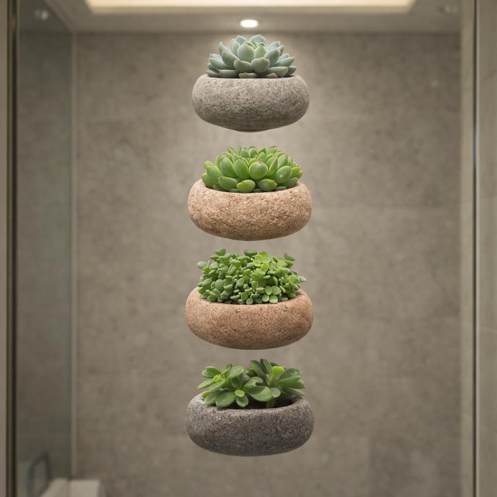 Mini Stone Succulent Planter With Suction Cup – natural stone planter or floral display – alternate view