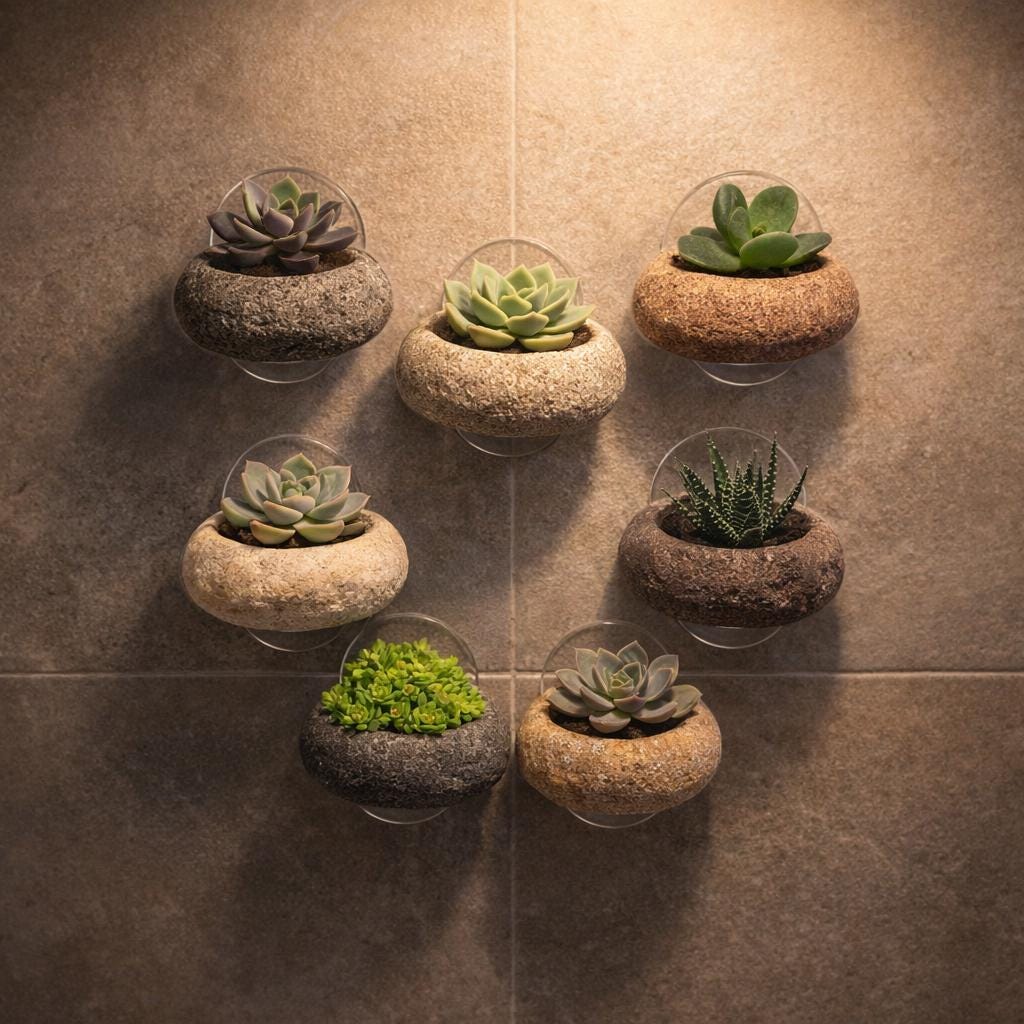 Wall Mounted Stone Succulent Planter – natural stone planter or floral display – alternate view
