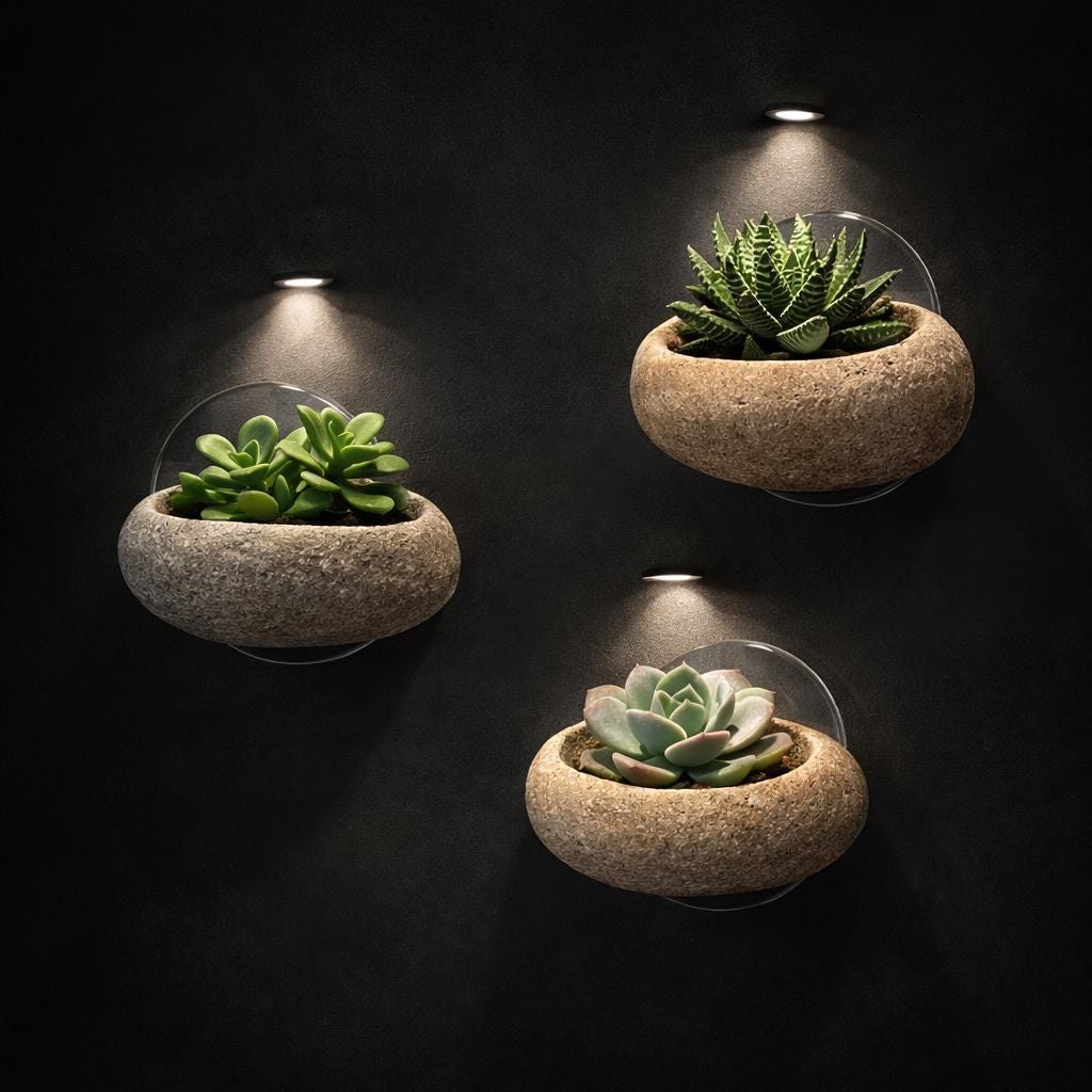 Wall Mounted Stone Succulent Planter – natural stone planter or floral display – alternate view