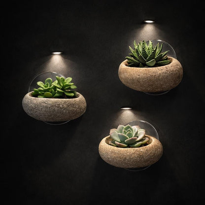 Wall Mounted Stone Succulent Planter – natural stone planter or floral display – alternate view