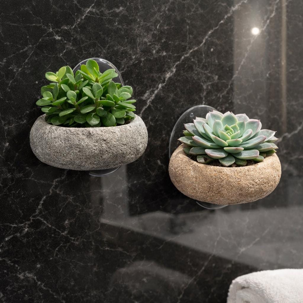 Wall Mounted Stone Succulent Planter – natural stone planter or floral display – alternate angle