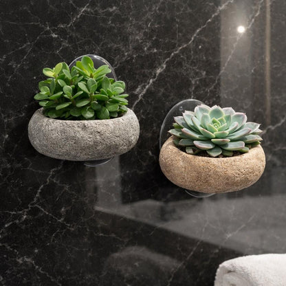 Wall Mounted Stone Succulent Planter – natural stone planter or floral display – alternate angle