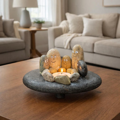 Hand Painted Pebble Candle Holder – natural stone mindful home accent – alternate product view