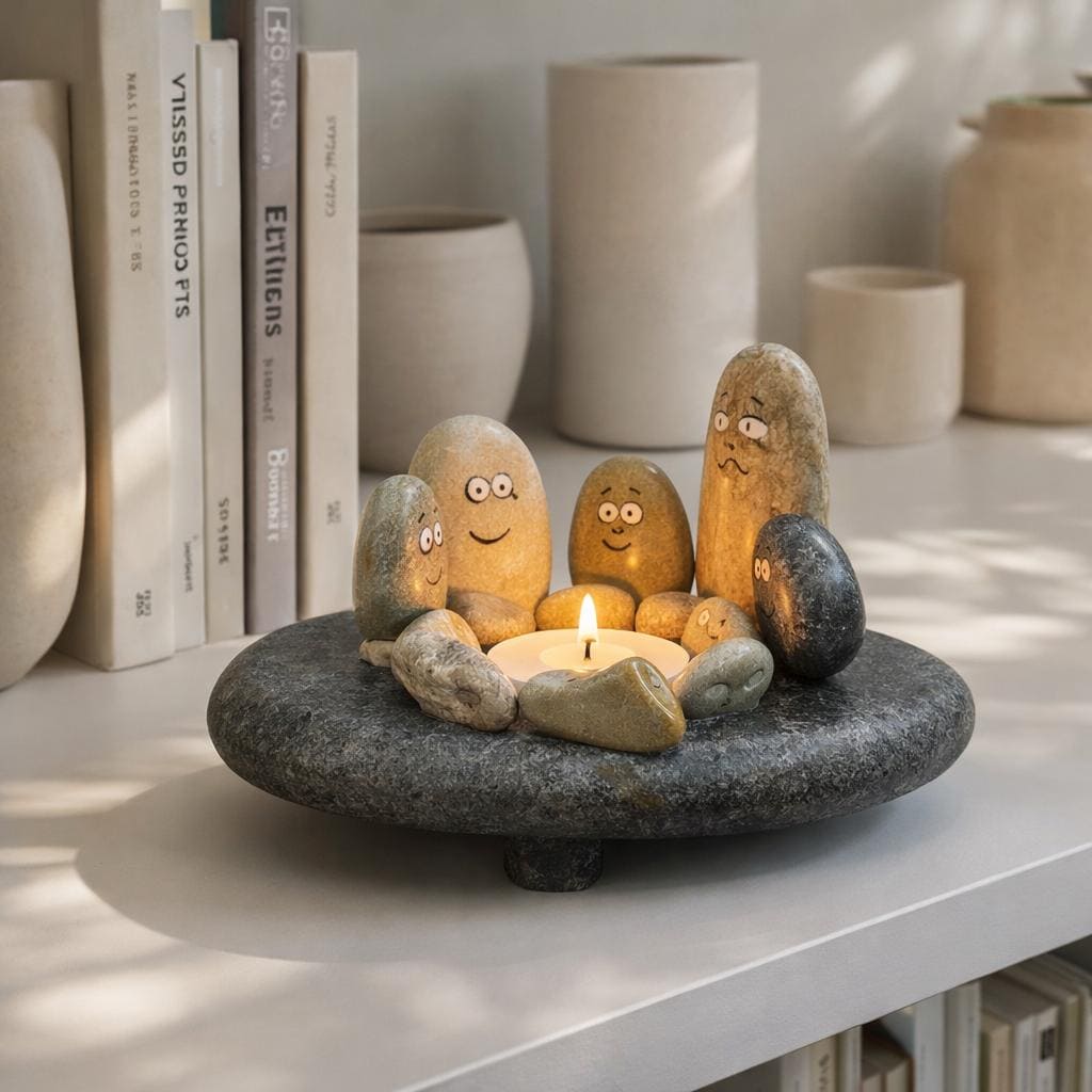 Hand Painted Pebble Candle Holder – natural stone mindful home accent – product detail