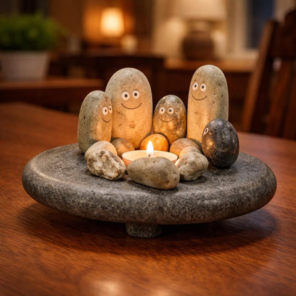 Hand Painted Pebble Candle Holder – natural stone mindful home accent – primary product view