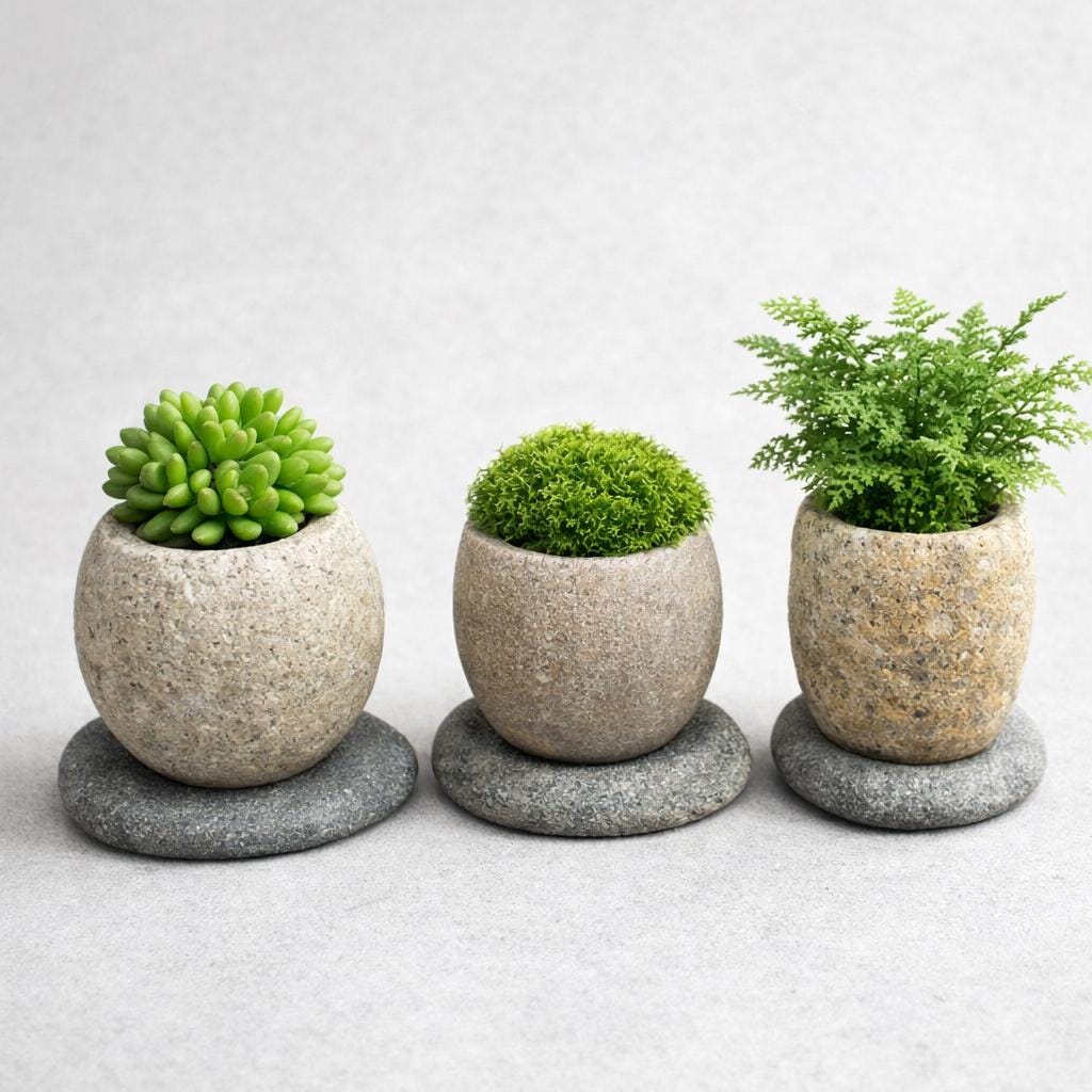 Succulent Planter — Natural River Stone Desk Pot With Base – natural stone planter or floral display – product detail