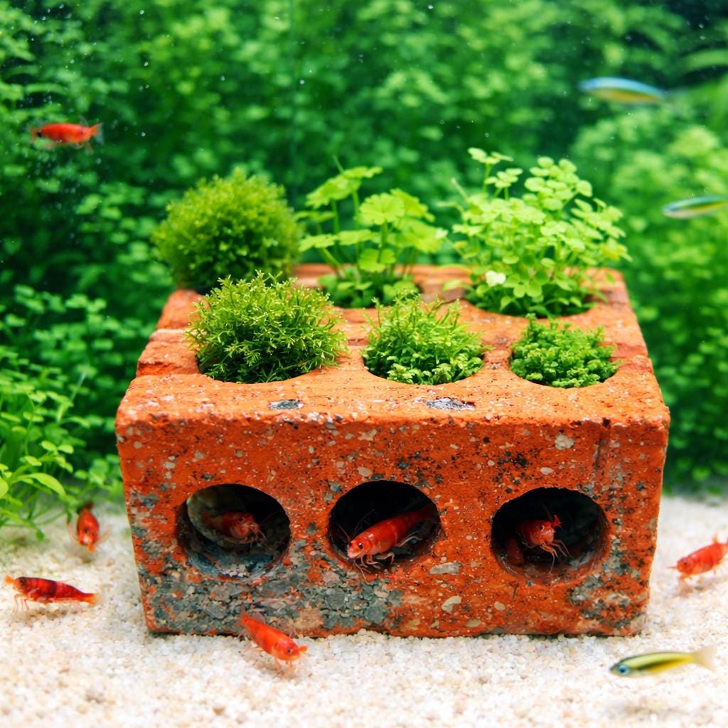 Aquarium Planter Brick With Shrimp Cave – natural stone aquarium accessory – alternate angle