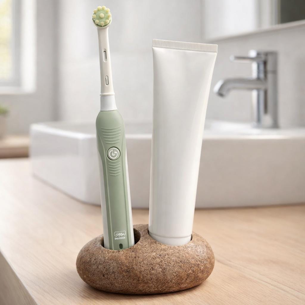 Natural Pebble Electric Toothbrush Holder – natural stone bathroom accessory – alternate angle
