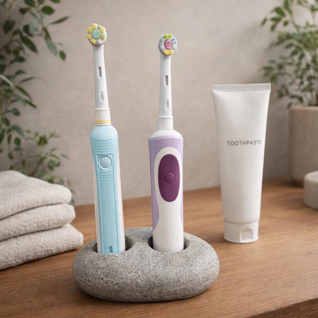 Natural Pebble Electric Toothbrush Holder – natural stone bathroom accessory – detail view