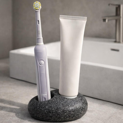 Natural Pebble Electric Toothbrush Holder – natural stone bathroom accessory – alternate angle