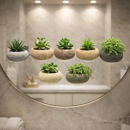 Mini Stone Succulent Planter With Suction Cup – natural stone planter or floral display – primary product view