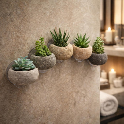Wall Mounted Stone Succulent Planter – natural stone planter or floral display – alternate angle