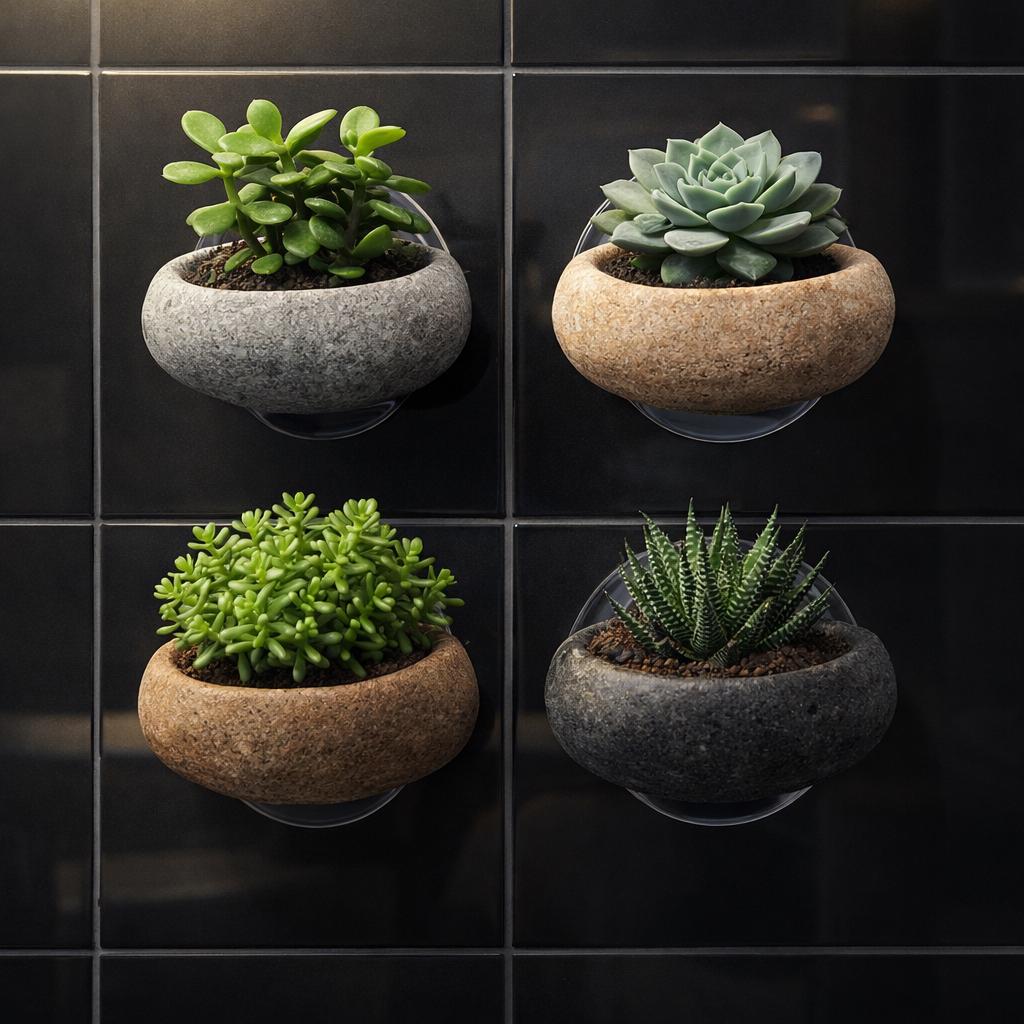Wall Mounted Stone Succulent Planter – natural stone planter or floral display – detail view