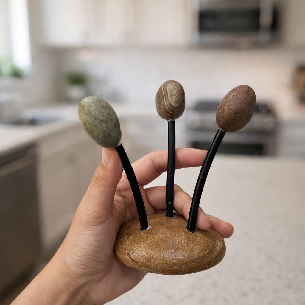 Natural Pebble Mug Holder – natural stone kitchen and dining accessory – alternate angle